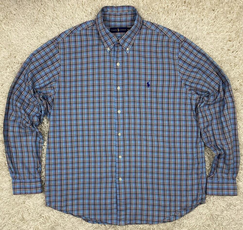 Polo Ralph Lauren Mens XL Blue Red Plaid Button Down Shirt Long Sleeve Pony Logo